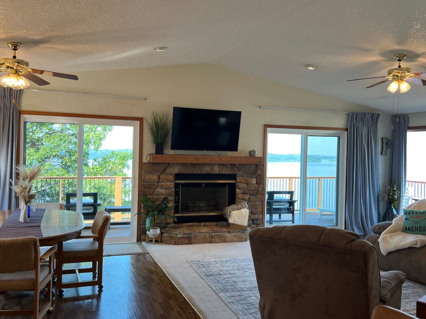 Living room with lake views
